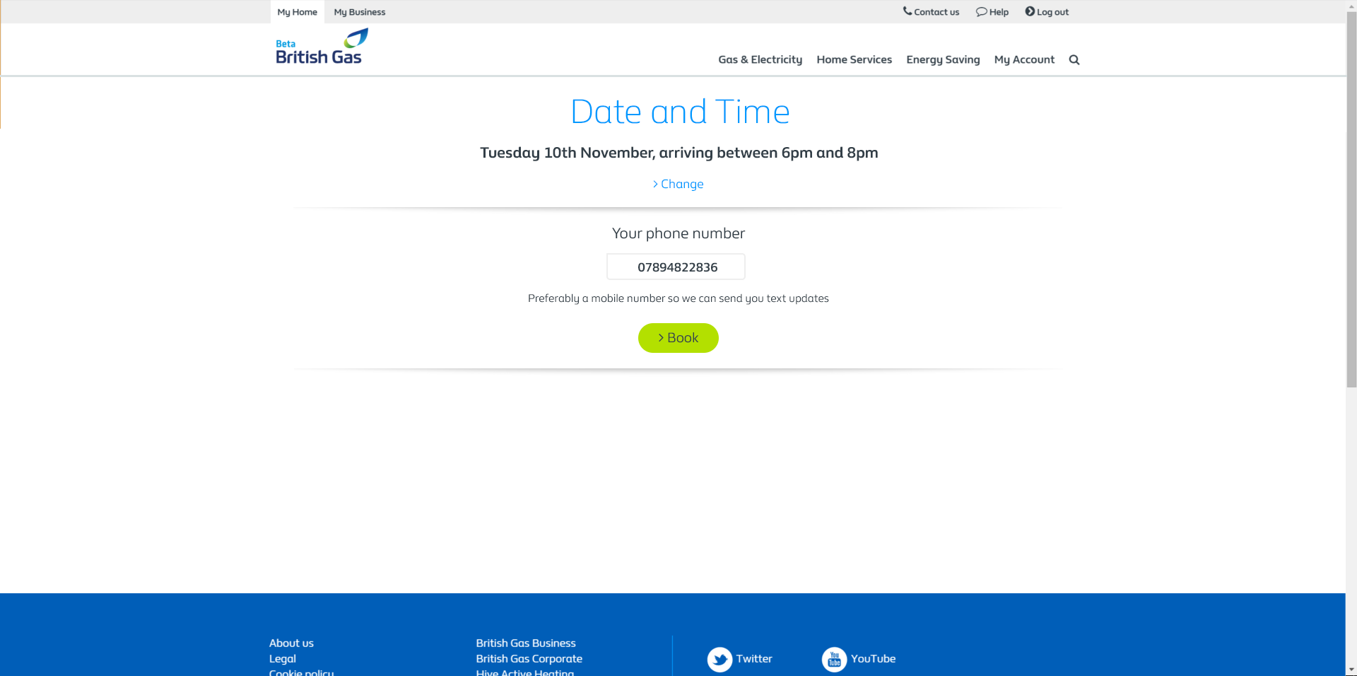 British Gas booking confirmation design